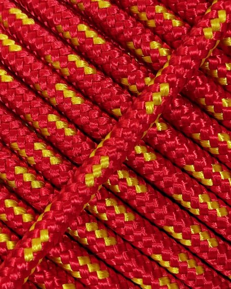 PES reinforced djembe rope 5 mm Red / sunflower yellow 100 m