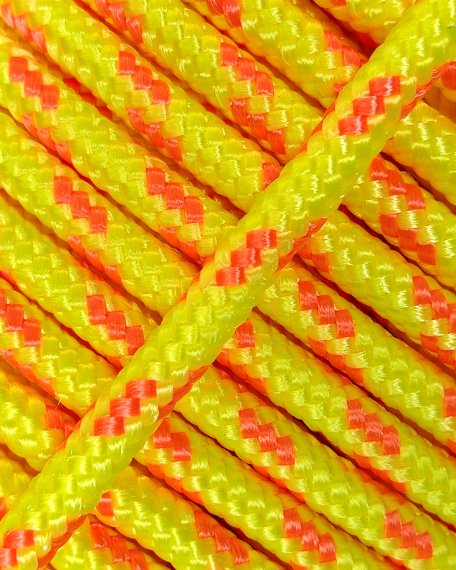 PES reinforced djembe rope 6 mm Fluo yellow / orange 100 m