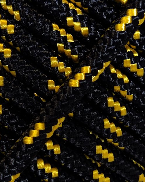 PES reinforced djembe rope 4 mm Black / fluo yellow 100 m