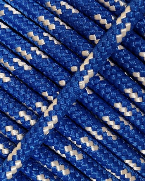 PES reinforced djembe rope 5 mm Bleu de France / Ecru 100 m