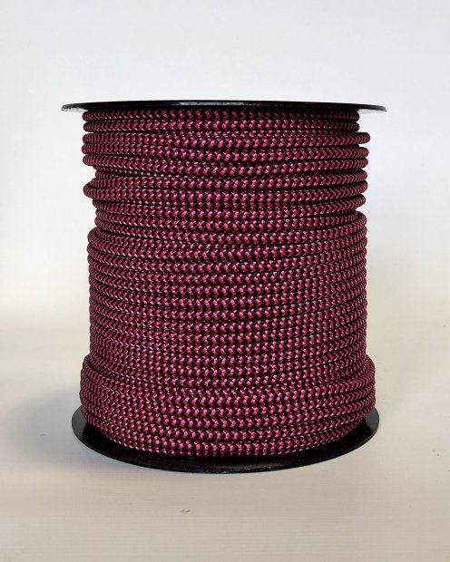 PES reinforced djembe rope 5 mm Zigzag Raspberry / black 100 m