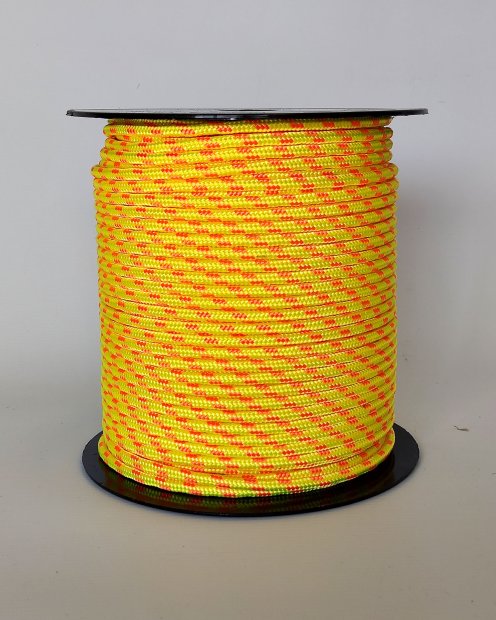 PES reinforced djembe rope 5 mm Fluo yellow / Orange 100 m