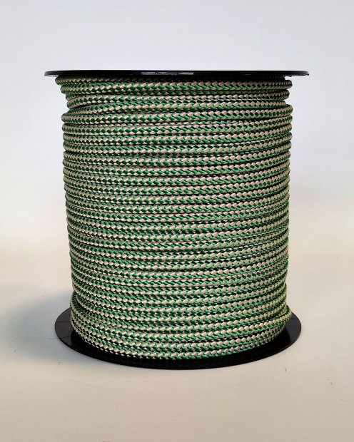 PES reinforced djembe rope 5 mm Checkerboard Green / beige 100 m