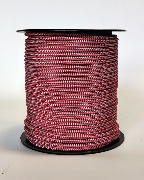 PES reinforced djembe rope 5 mm Diagonale Red white 100 m