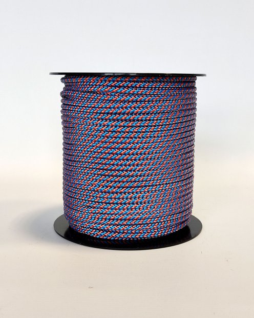 PES reinforced djembe rope 5 mm Diagonale Blue / copper 100 m