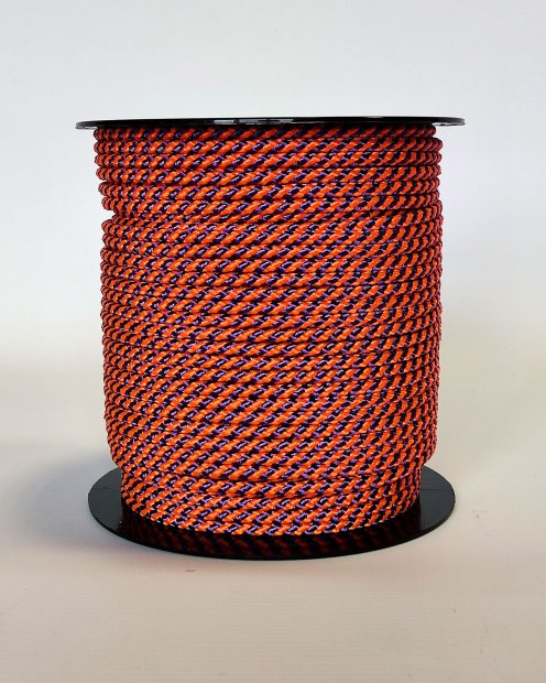 PES reinforced djembe rope 5 mm Diagonale Fluo orange / violet 100 m