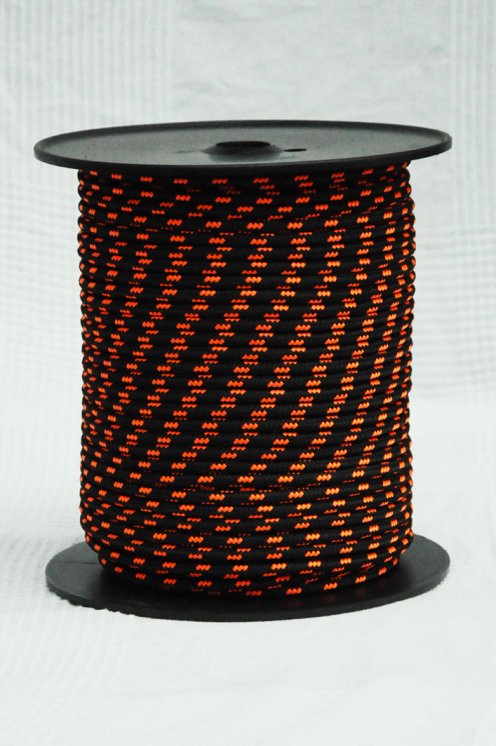 PES reinforced djembe rope 6 mm Black / fluo orange 100 m