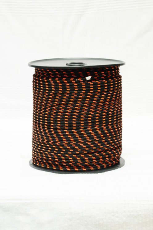 PES reinforced djembe rope 4 mm Black / fluo orange 100 m