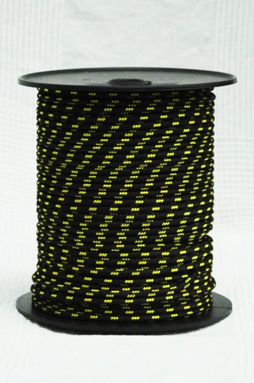 PES reinforced djembe rope 6 mm Black / fluo yellow 100 m