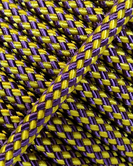 PES reinforced djembe rope 5 mm Checkerboard Sunflower yellow / violet 100 m