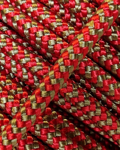 PES reinforced djembe rope 5 mm Zigzag Red / brass 100 m