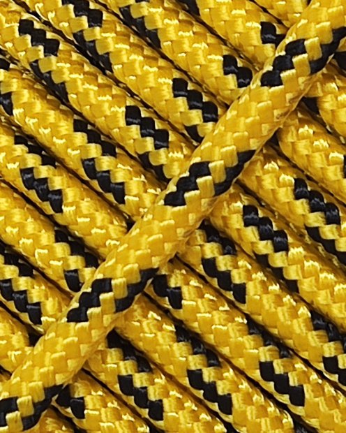 PES reinforced djembe rope 5 mm Sunflower yellow / Black 100 m
