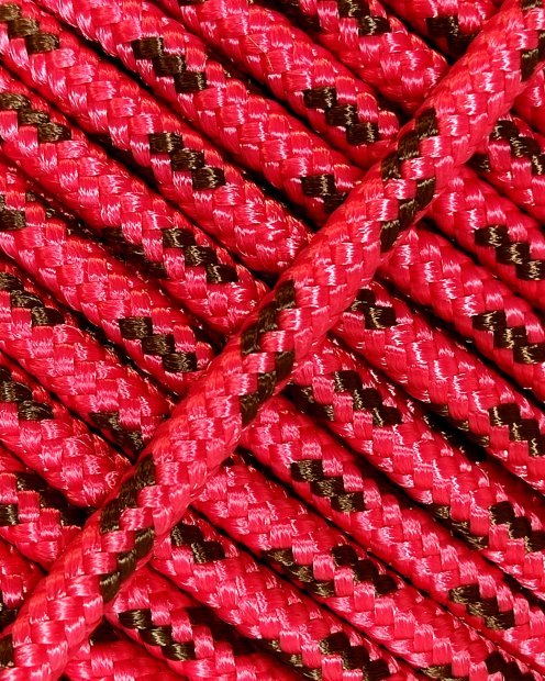 PES reinforced djembe rope 5 mm Raspberry / brown 100 m