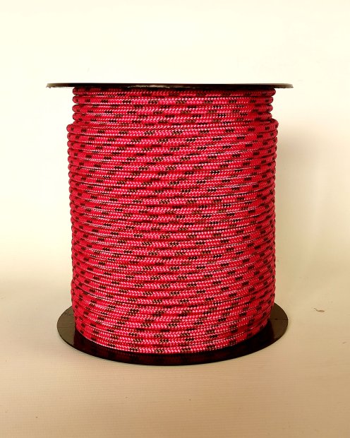 PES reinforced djembe rope 5 mm Raspberry / brown 100 m
