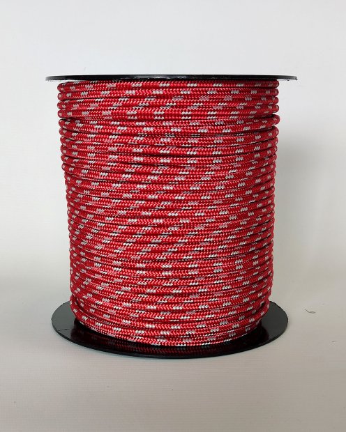 PES reinforced djembe rope 5 mm Red / Grey 100 m