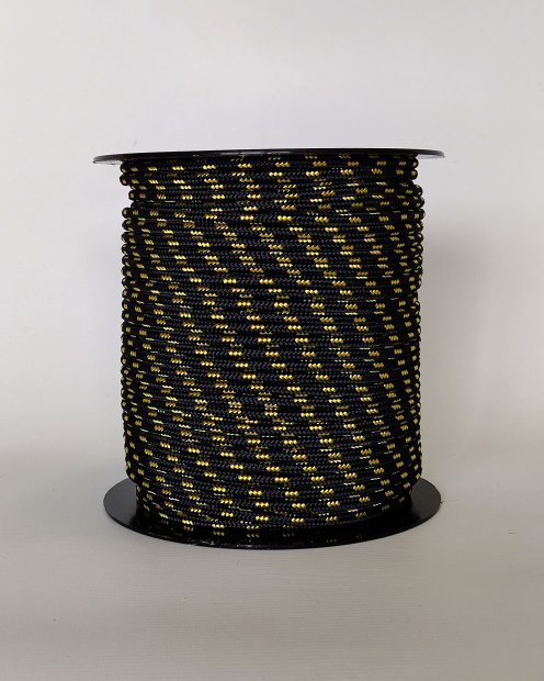 PES reinforced djembe rope 5 mm Black / Fluo yellow 100 m