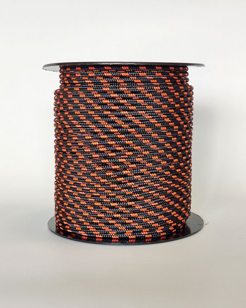 PES reinforced djembe rope 5 mm Black / fluo orange 100 m