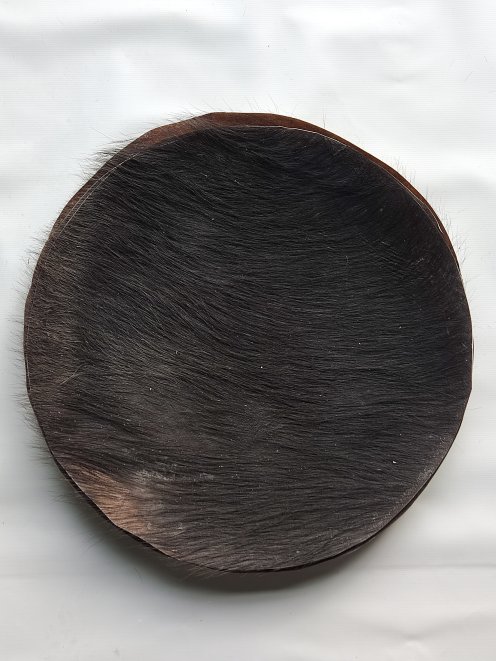 Large buffalo skin or very thick steer skin with hair for djembe drum