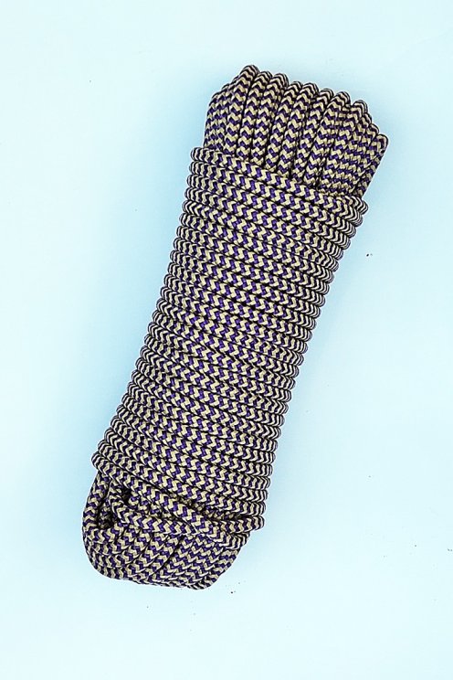 Braided rope with core Ø5 mm herringbones beige purple 20 m - Djembe drum rope