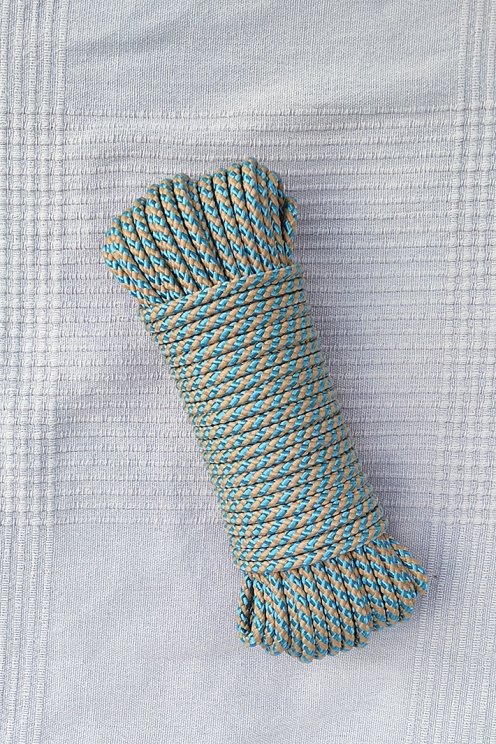 PES reinforced djembe drum rope 5 mm Diagonale Pastel blue / Beige 20 m