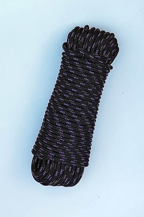 Braided rope with core Ø5 mm black purple thread 20 m - Djembe drum rope