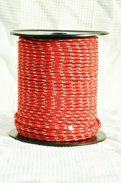 PES reinforced djembe rope 6 mm Red / grey 100 m