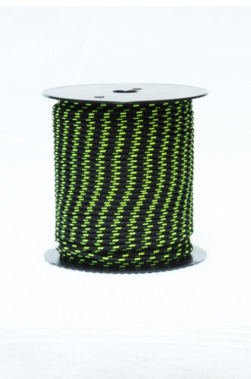 PES reinforced djembe rope 4 mm Black / fluo yellow 100 m