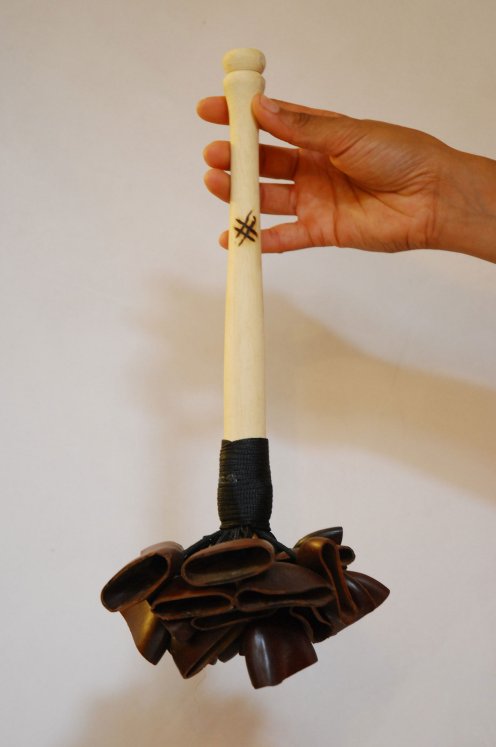 African rattle - Ghana juju rattle with wooden handle