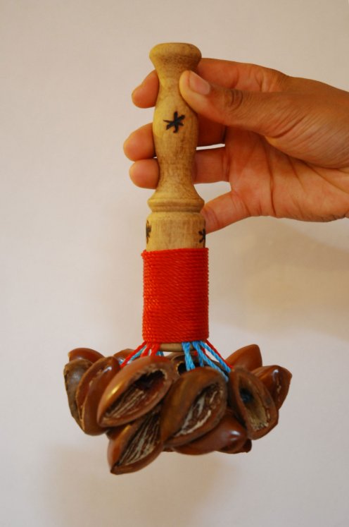 African rattle - Nigeria juju rattle with wooden handle