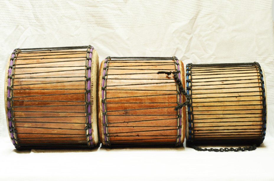 Set of three Ghana mini-dunduns: buy djundjuns (doum doums, doundouns, dununs) set
