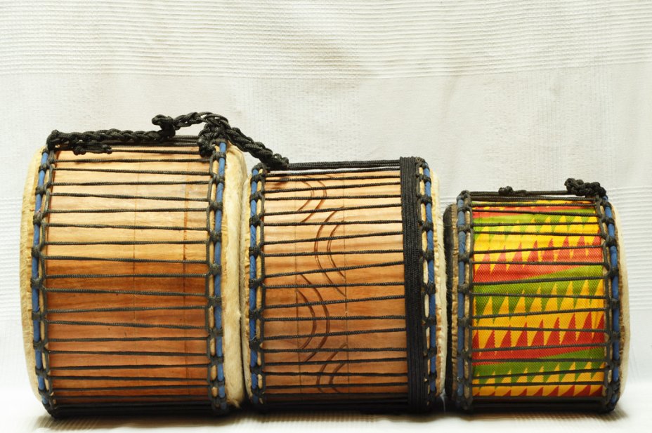 Set of three Ghana mini-dunduns: buy djundjuns (doum doums, doundouns, dununs) set