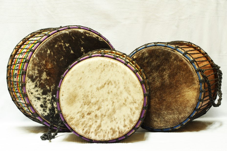 Set of three Ghana mini-dunduns: buy djundjuns (doum doums, doundouns, dununs) set