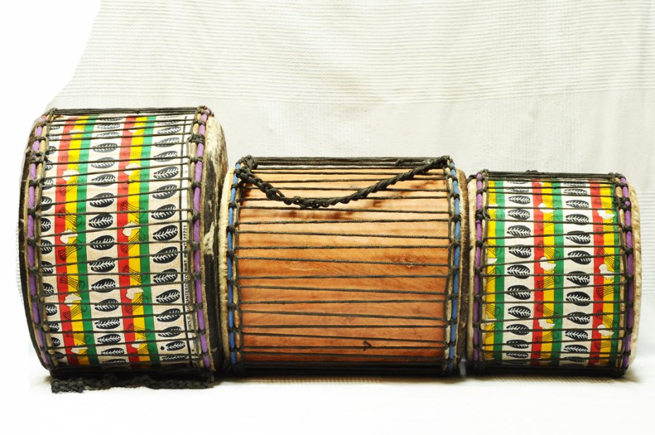 Set of three Ghana mini-dunduns: buy djundjuns (doum doums, doundouns, dununs) set