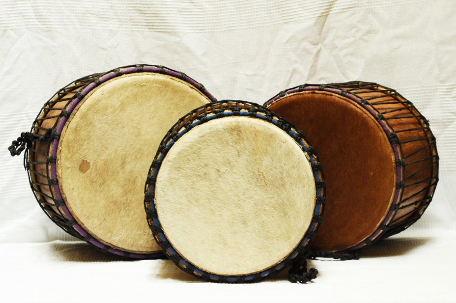 Set of three Ghana mini-dunduns: buy djundjuns (doum doums, doundouns, dununs) set