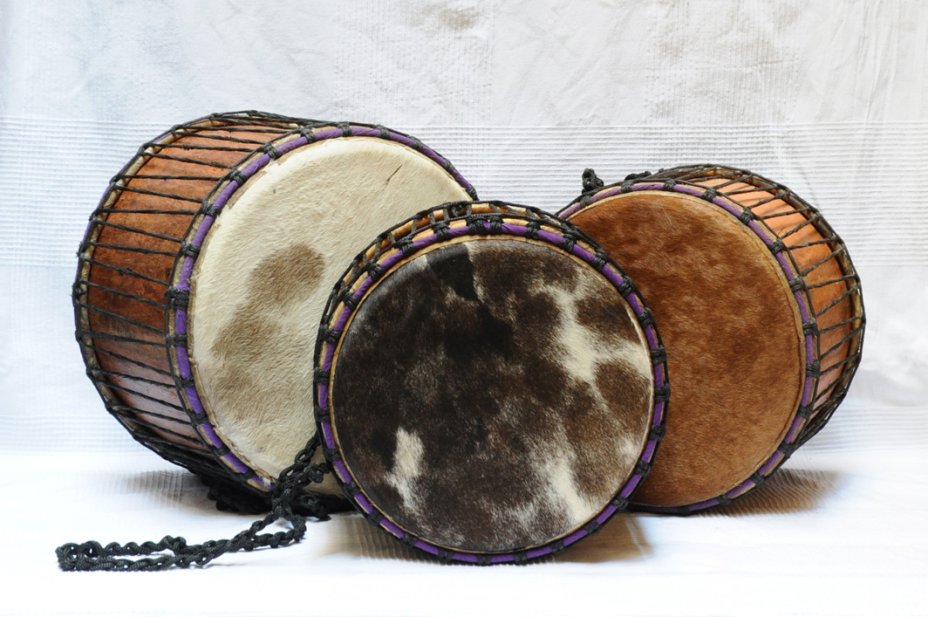 Set of three Ghana mini-dunduns: buy djundjuns (doum doums, doundouns, dununs) set