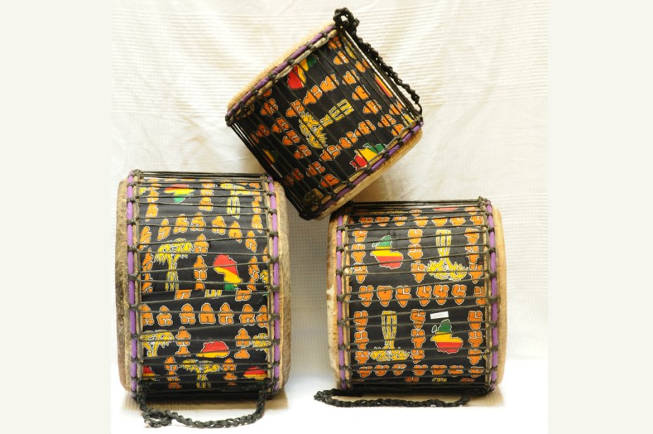 Set of three Ghana mini-dunduns: buy djundjuns (doum doums, doundouns, dununs) set