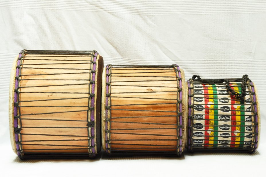 Set of three Ghana mini-dunduns: buy djundjuns (doum doums, doundouns, dununs) set